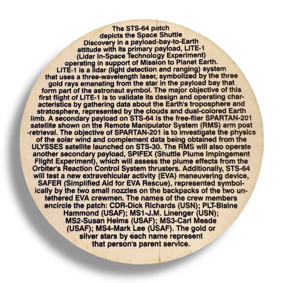 VTG STS-64 Mission Space Shuttle Discovery Lidar In-Space Technology Experiment - Picture 2 of 4